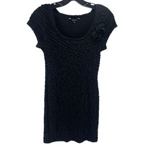 Renuar Women's Bodycon Dress Mini Rosettes Textured Scoop Neck Black Size Medium
